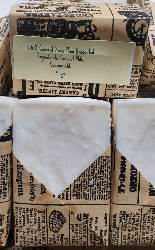 100% Coconut Soap Plain Unscented Bars Homemade Hand Poured Cold Process Soap Vegan Friendly - East Darrington Trade